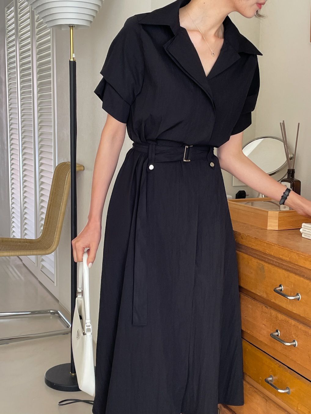 Seoul Collar Midi Dress - Black