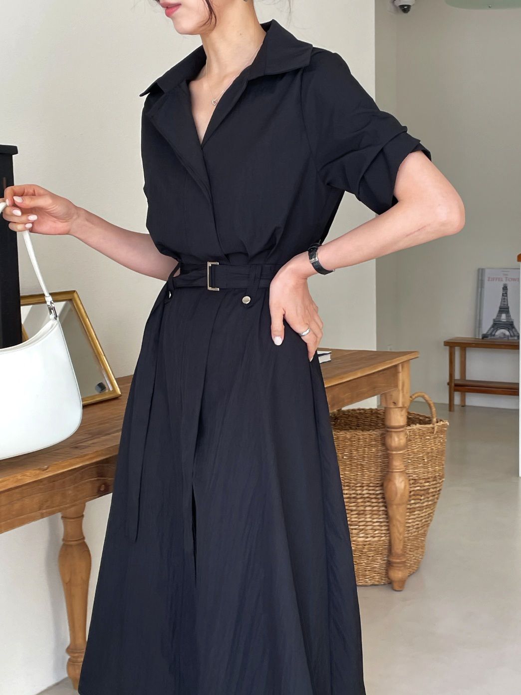 Seoul Collar Midi Dress - Black