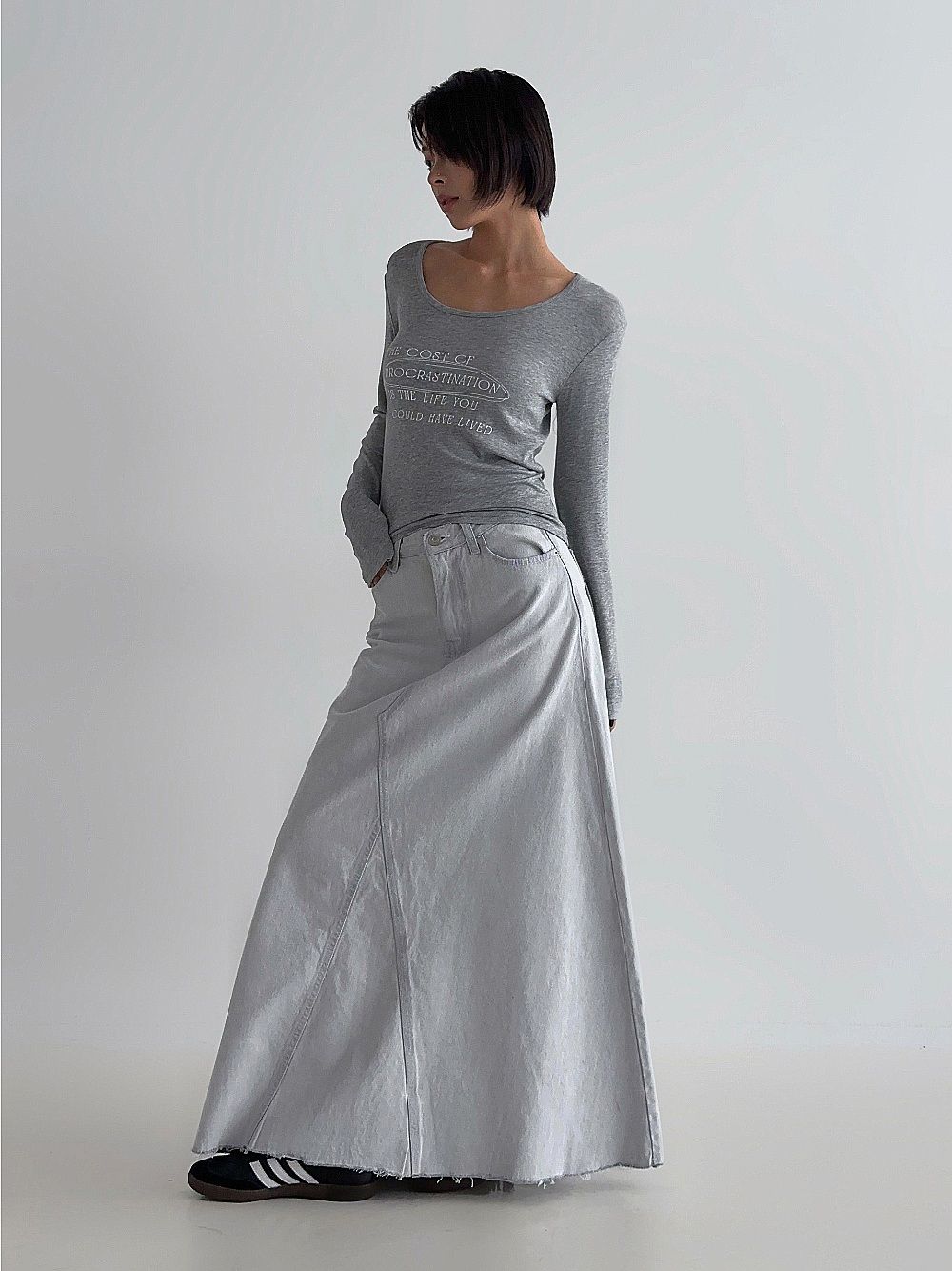 Denim Cascade Long Skirt