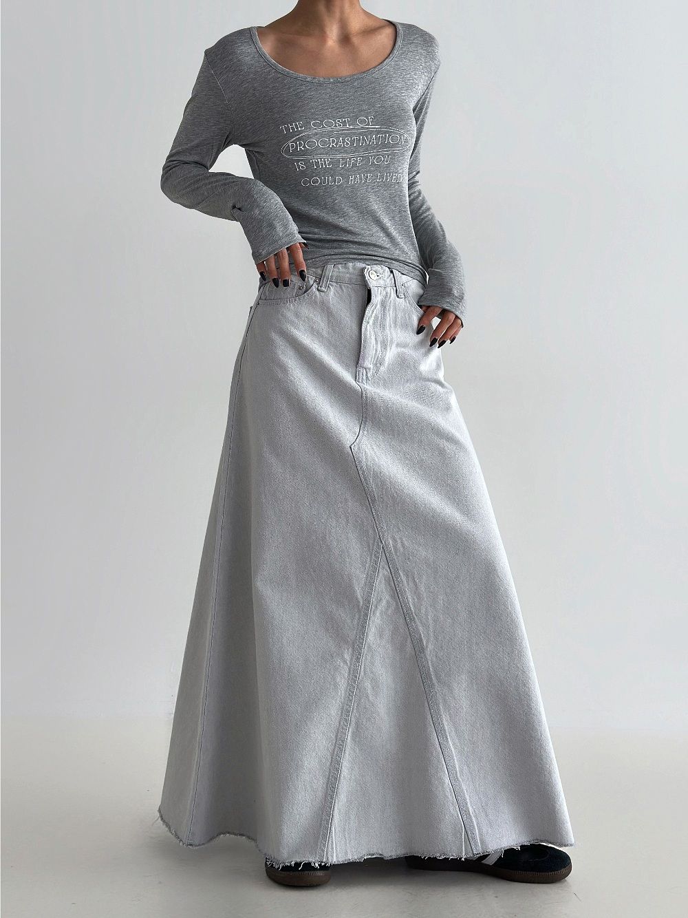 Denim Cascade Long Skirt