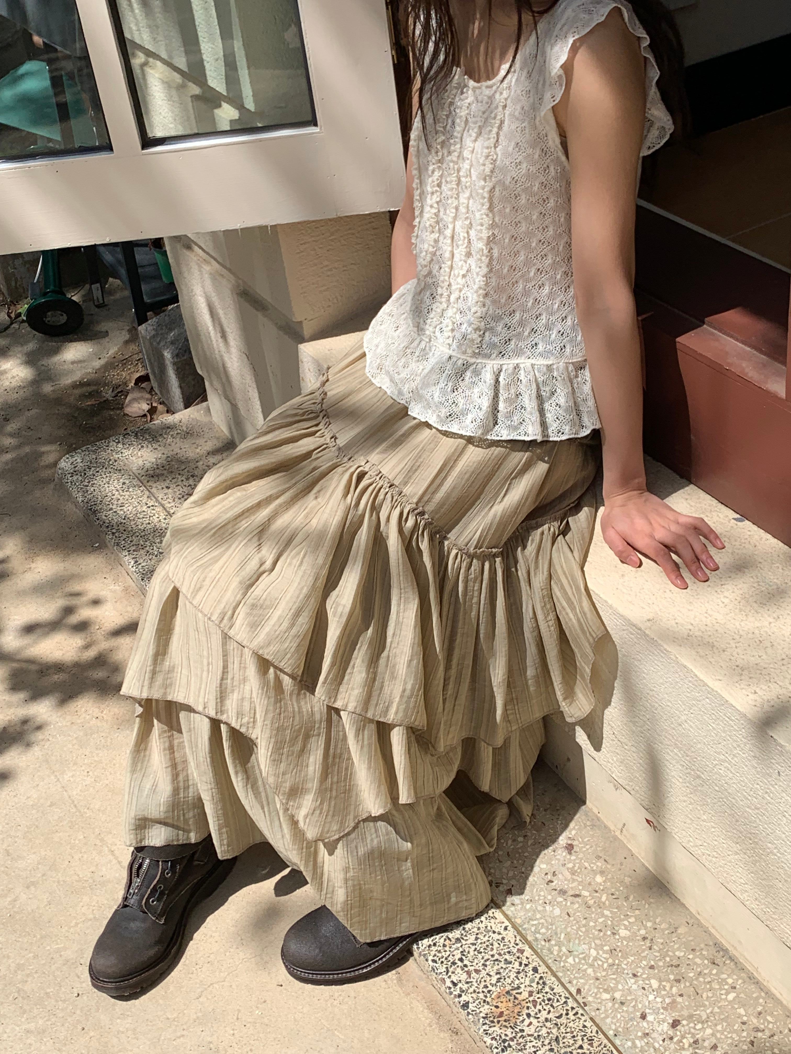 Layered Ruffle Long Skirt