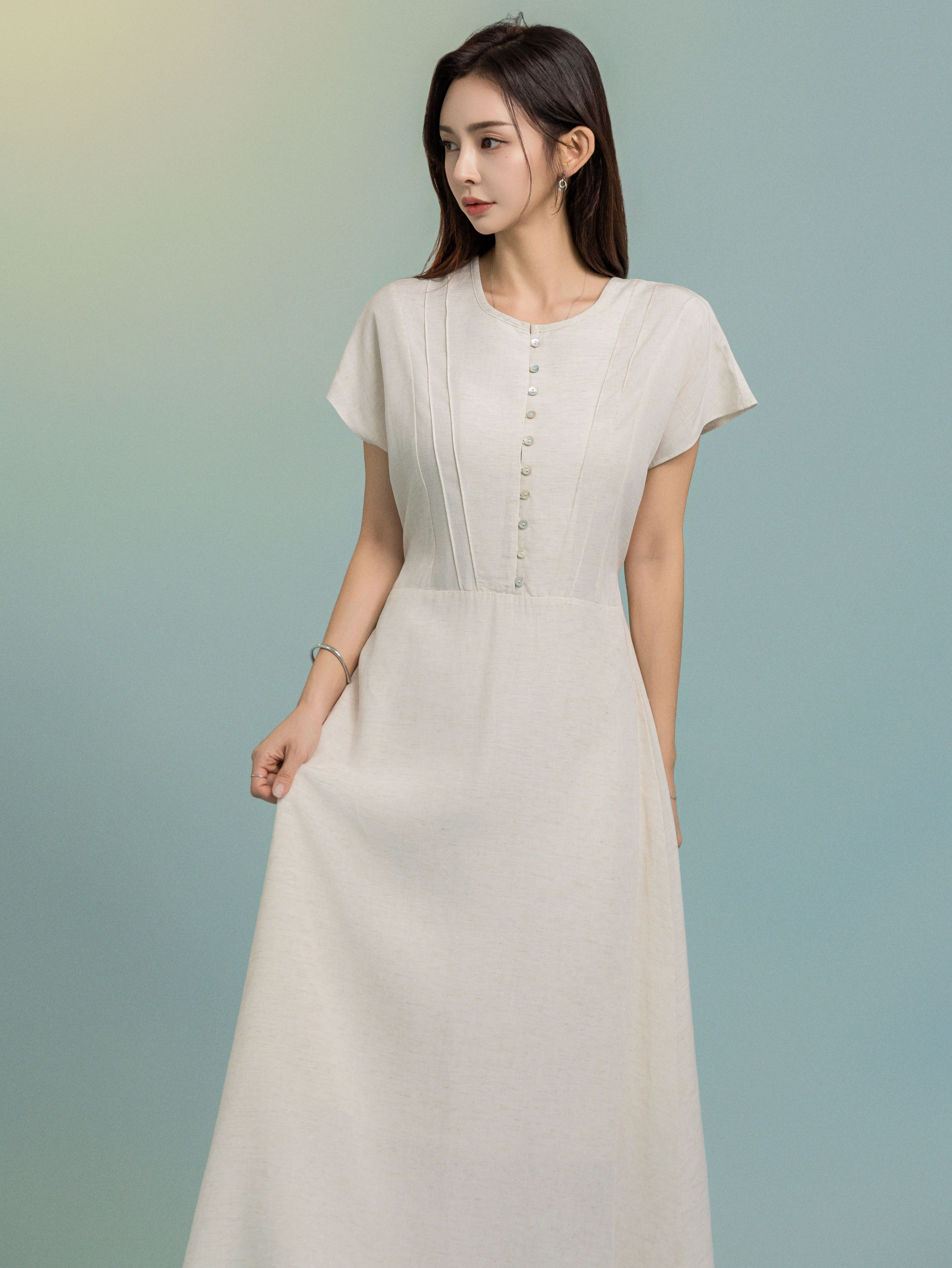 Paul Pin Midi Dress Beige