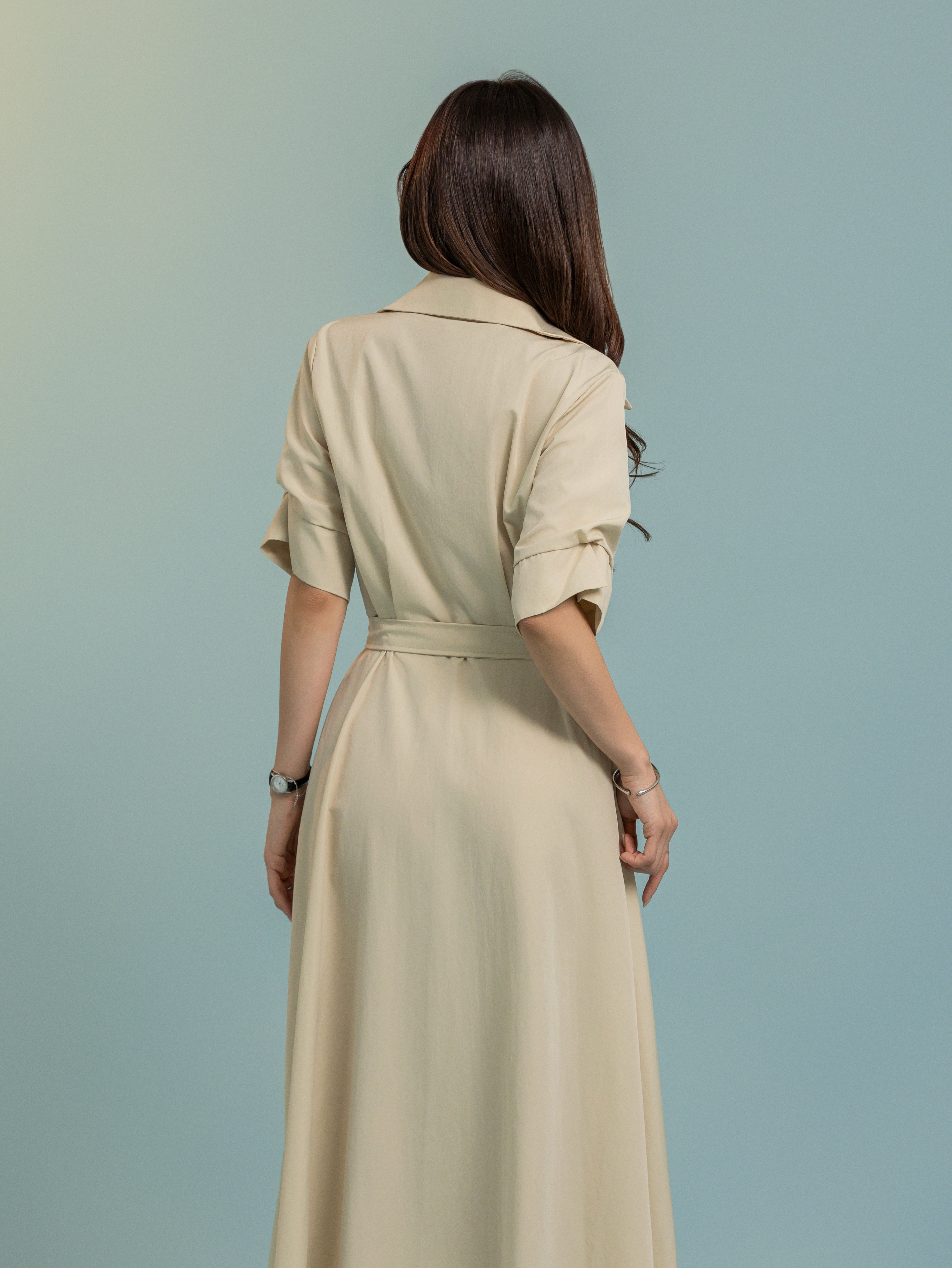 Seoul Collar Midi Dress - Beige