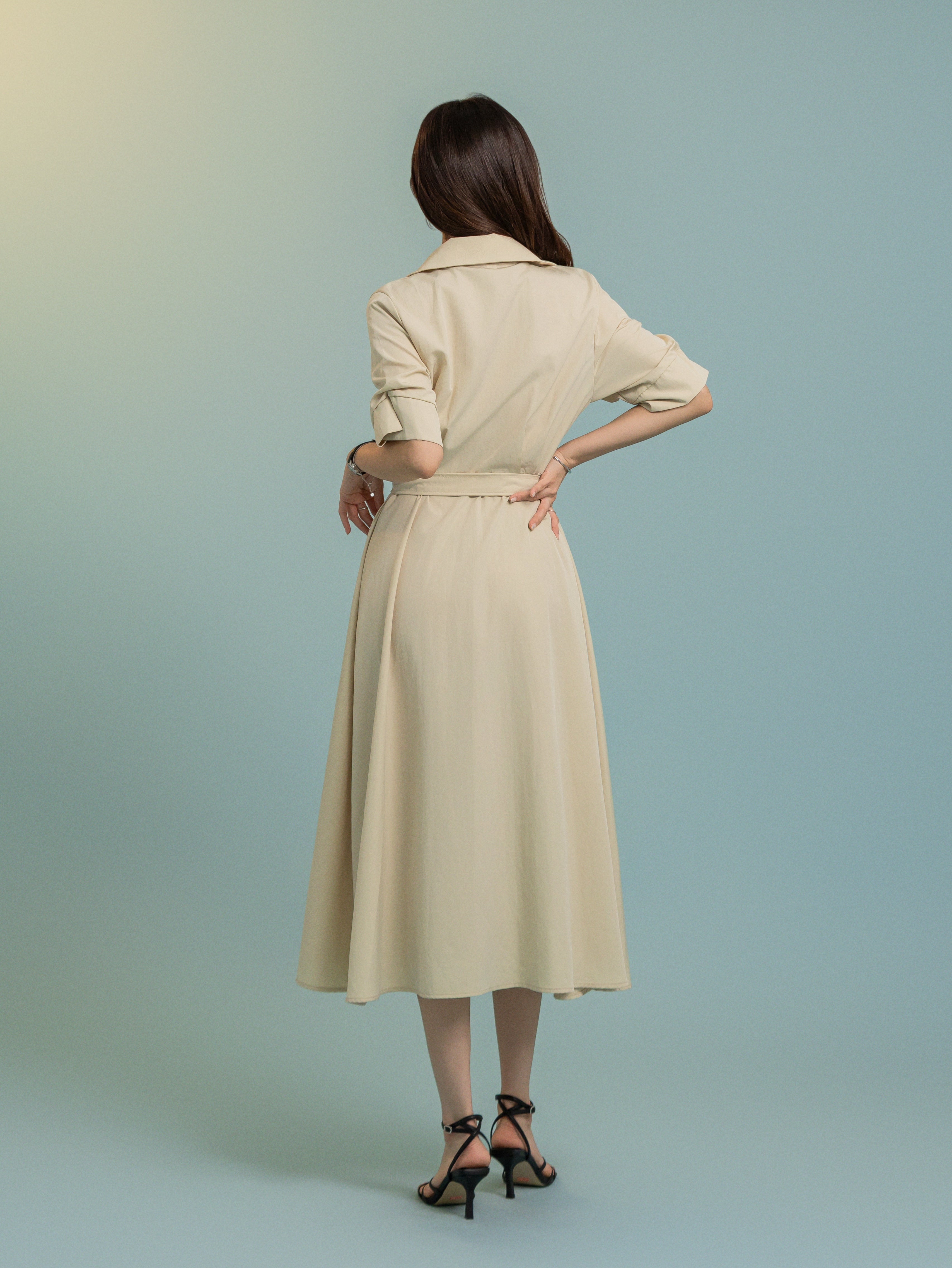 Seoul Collar Midi Dress - Beige