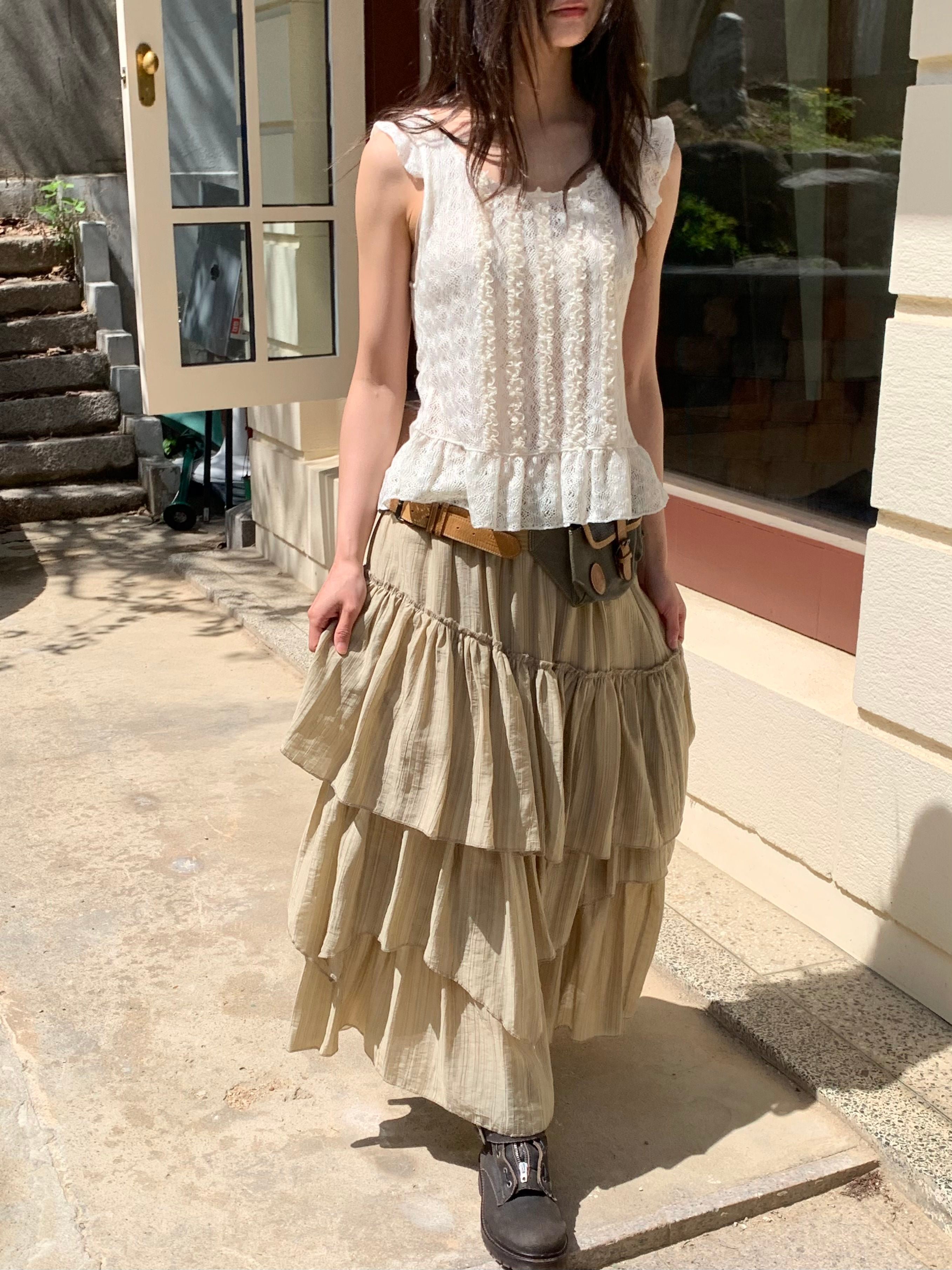 Layered Ruffle Long Skirt